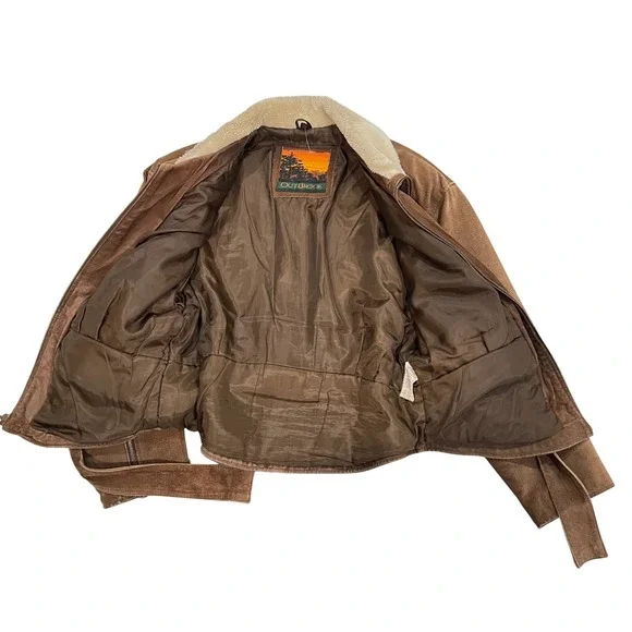 OutBrook Vintage Brown Suede Leather Bomber Jacket Faux Fur Collar Women Large - Picture 3 of 9